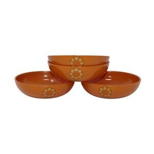 Nasco Flamingo MCM Orange Flower Motif Melamine Plastic Bowls Japan